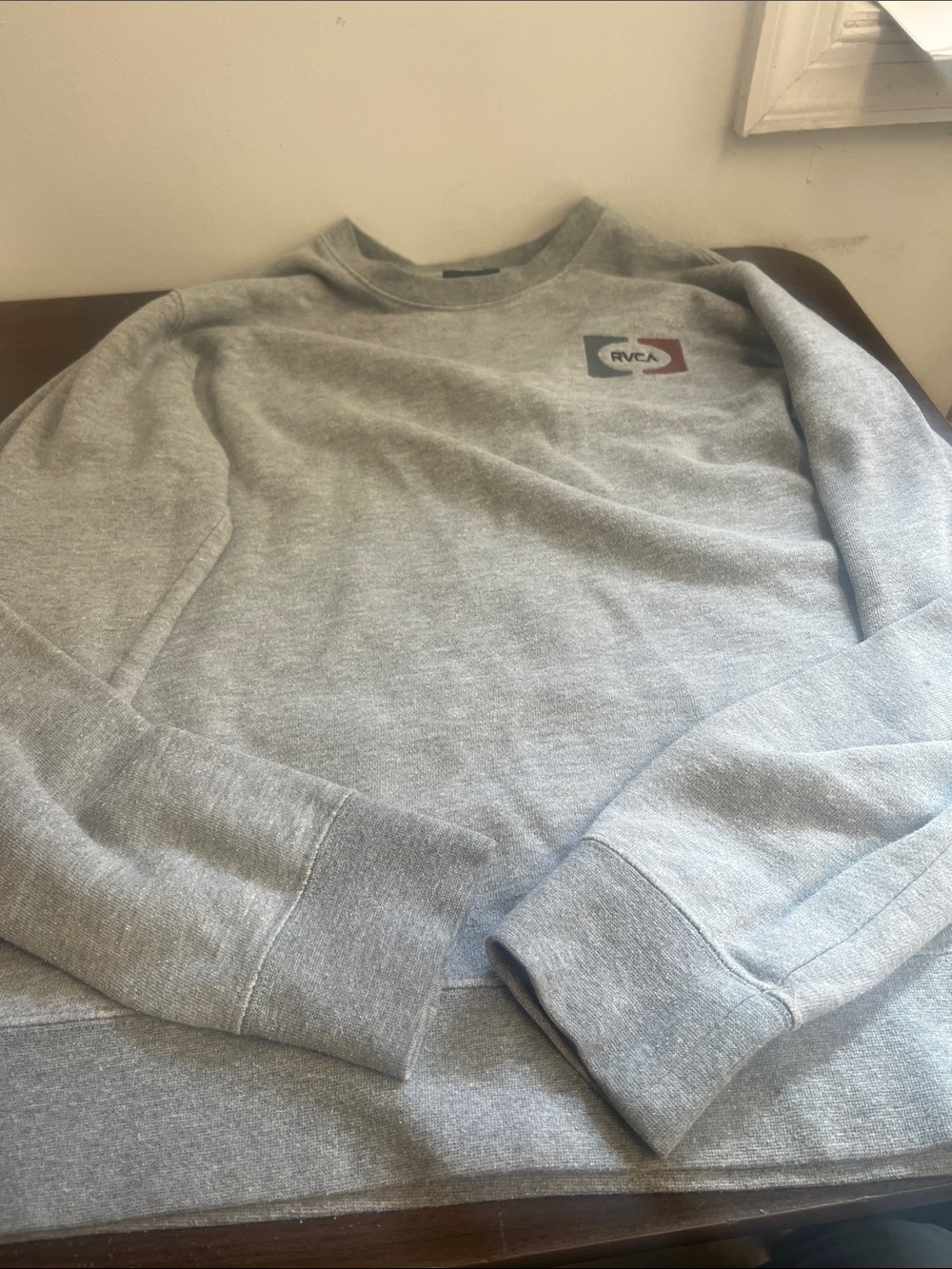 RVCA Men’s Crewneck Sweatshirt in Gray with Small Logo Patch